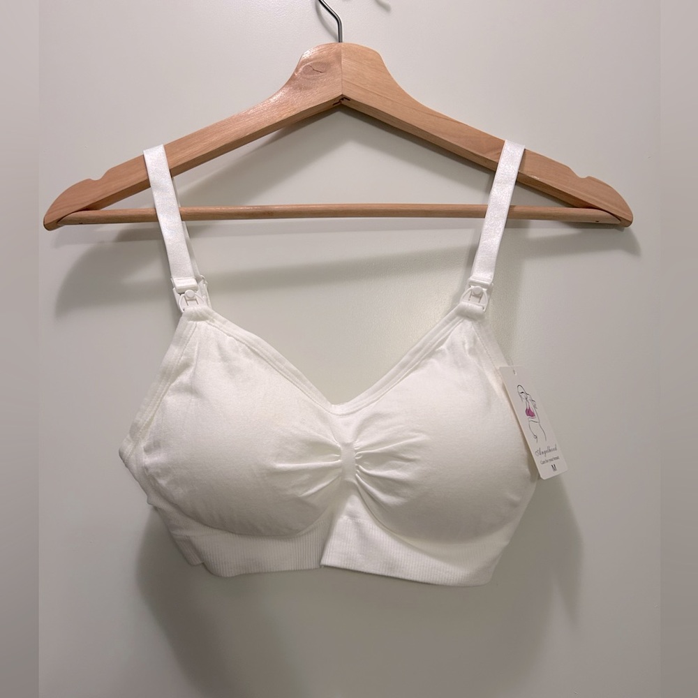 Womens Nursing Bra, Breastfeeding Bra with Removable Pads, White,US M